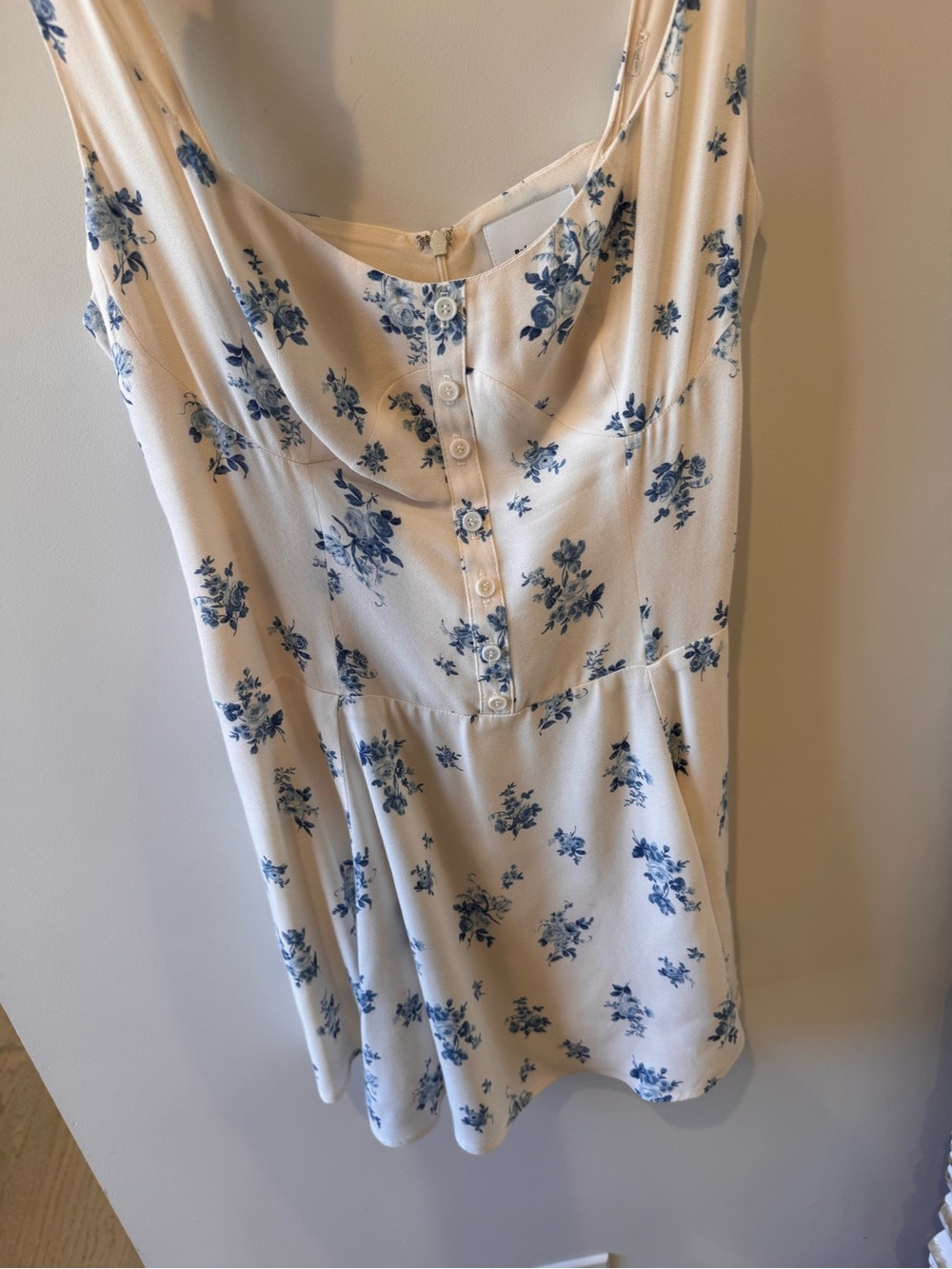 Reformation Cream Mini Dress with Blue Floral Print